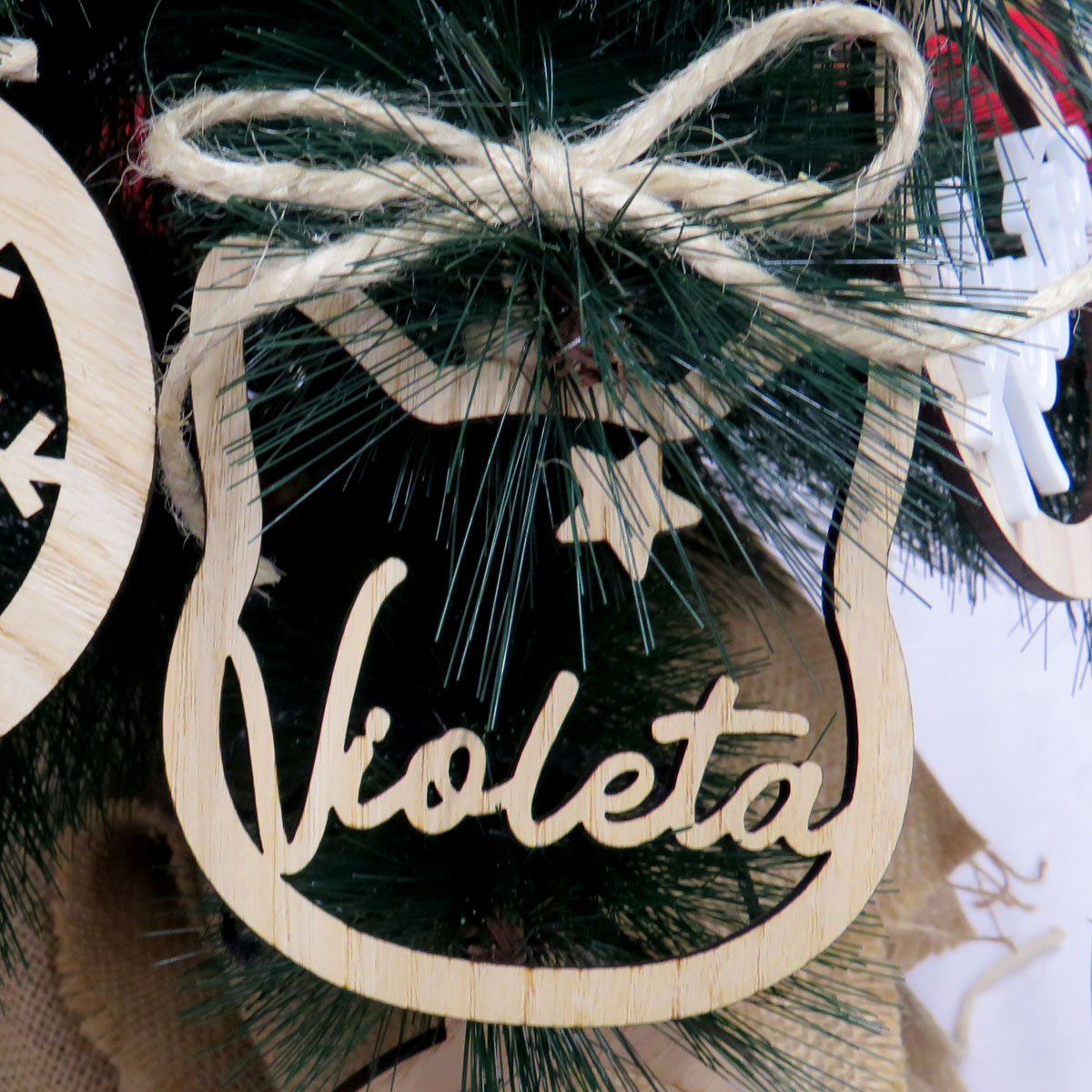Bola de Navidad Gato Madera Personalizada con nombre - Imagen 3